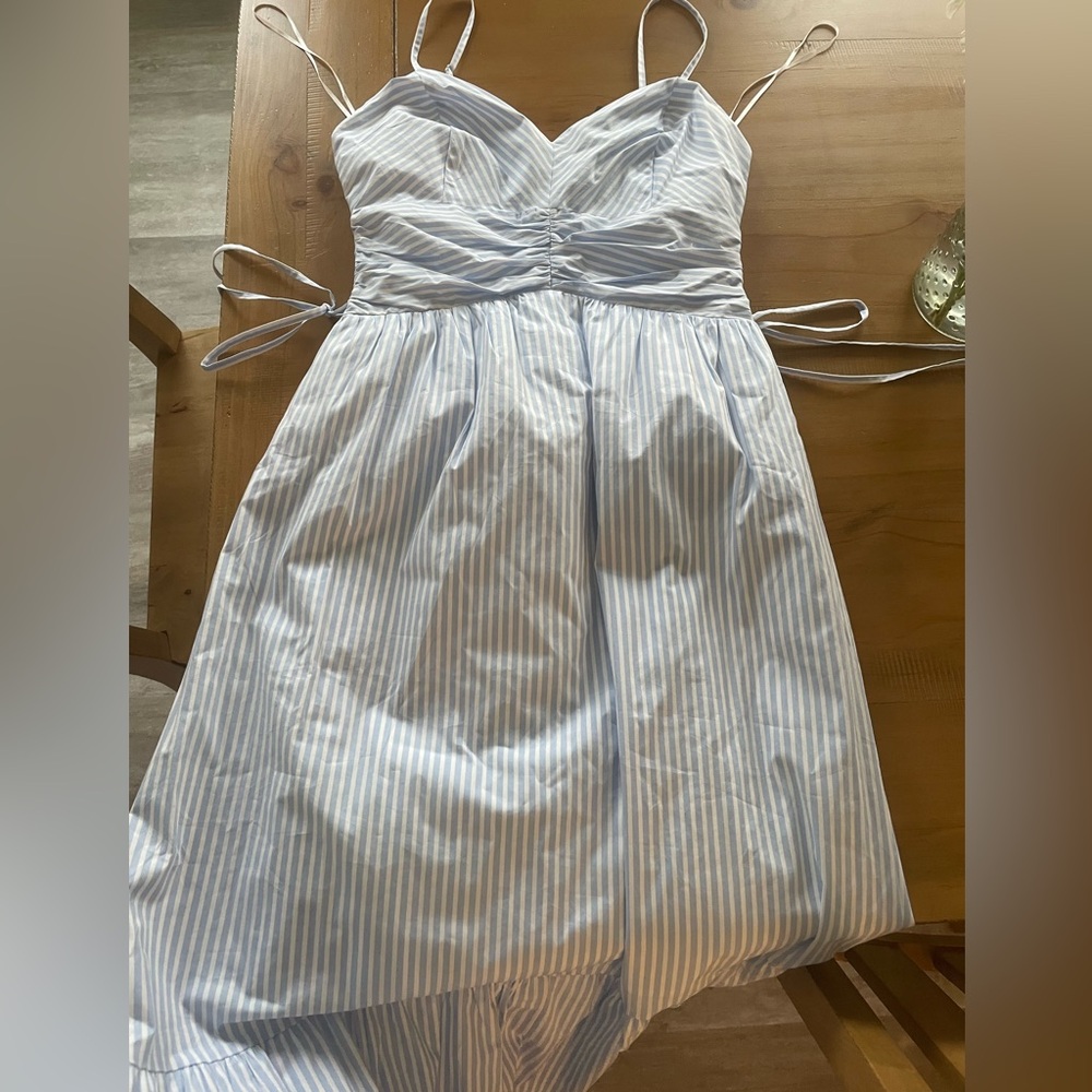 Express Light Blue and White Smocked Dress